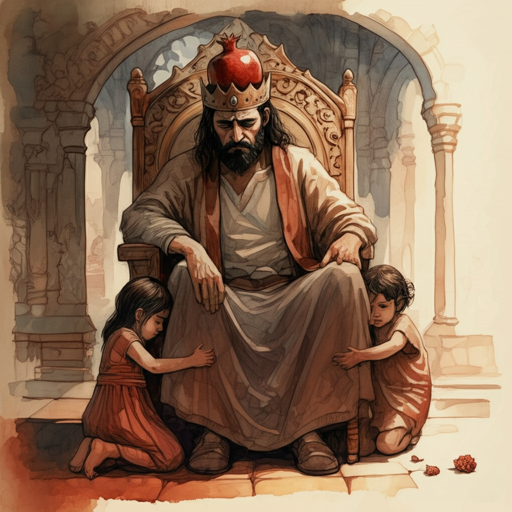 Watercolor illustration of the Pomegranate King…