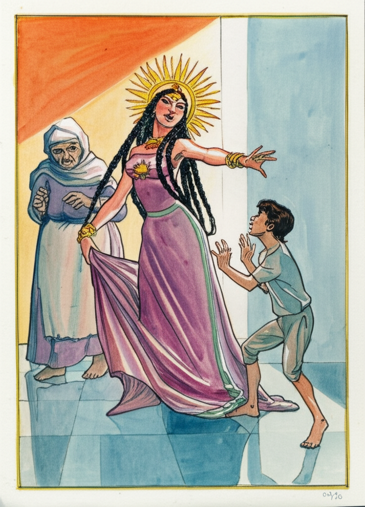 Watercolor illustration of the Sun Queen…