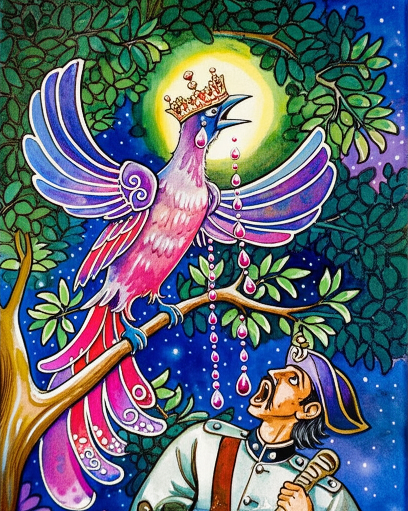 Watercolor illustration of the Pomegranate Flower Queen…