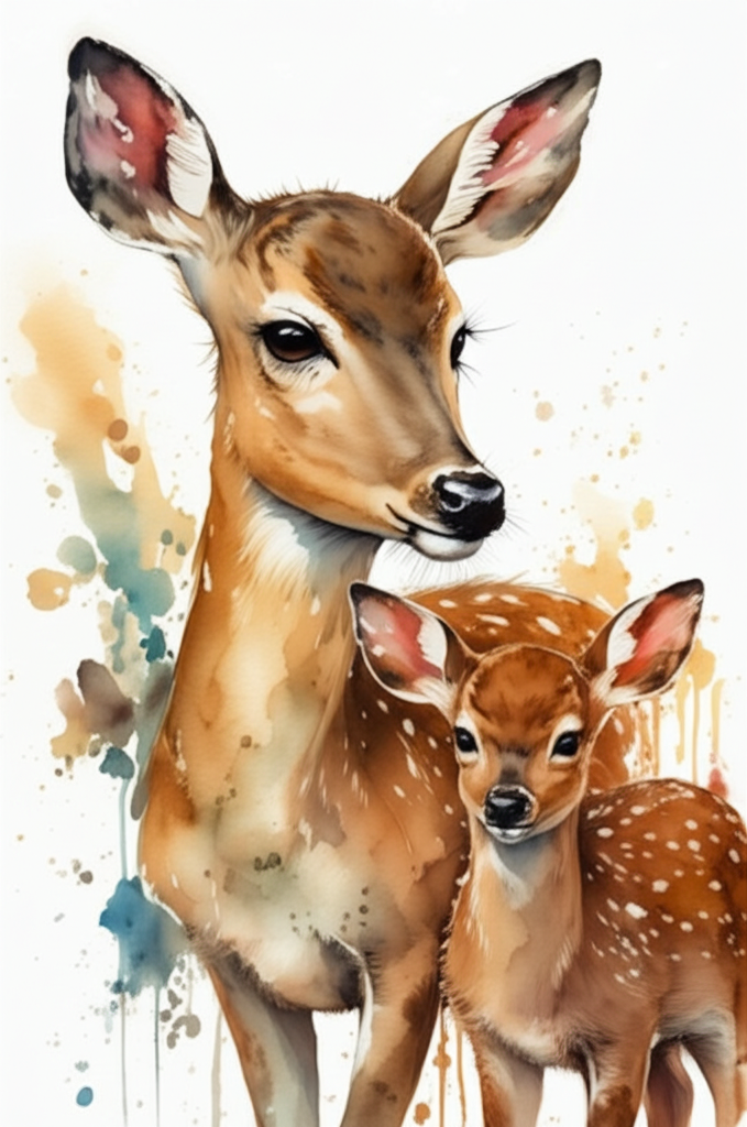 beautiful mother deer with her baby deer